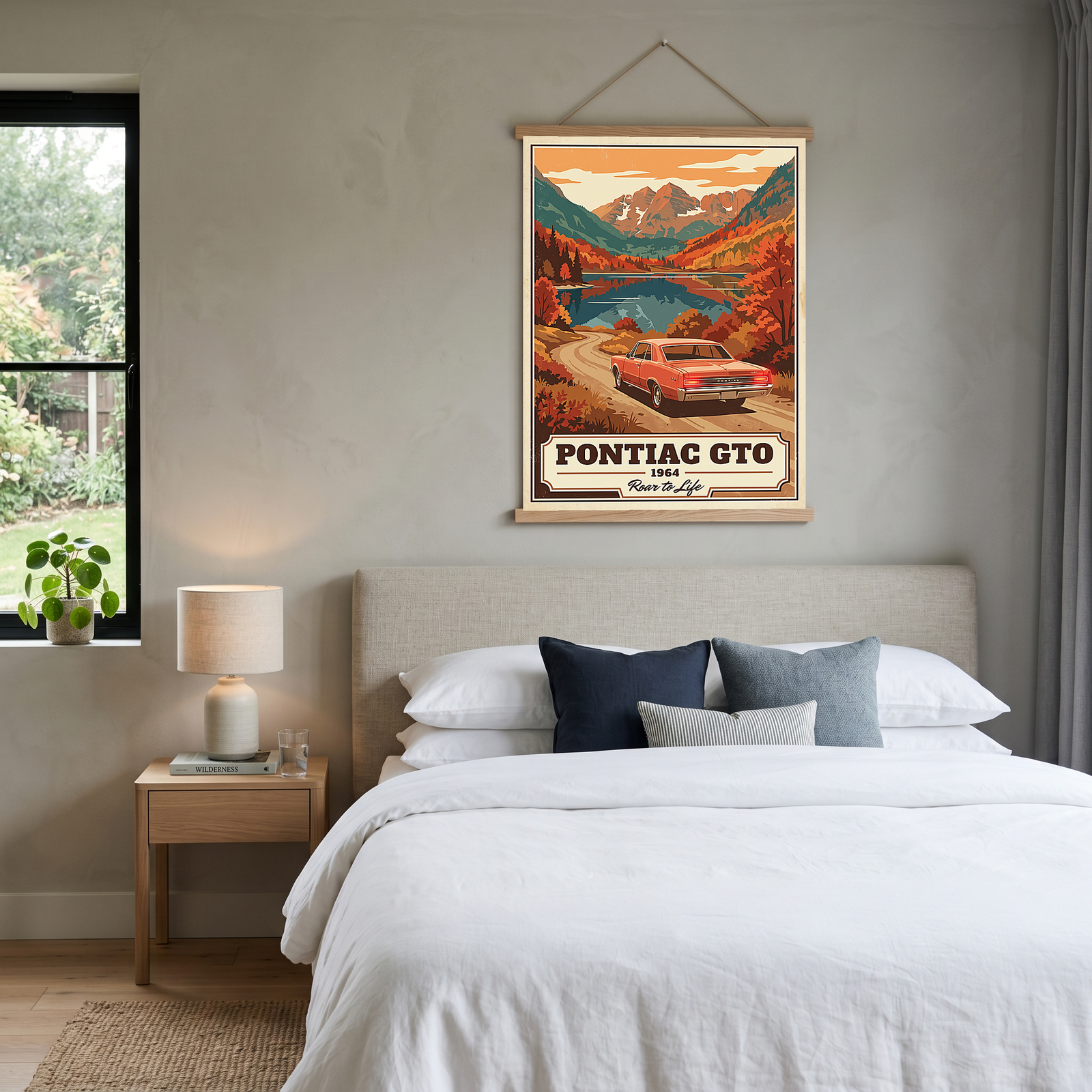 Pontiac GTO 1964 V4 Poster — Vintage Muscle Autumn Mountain Lake Print