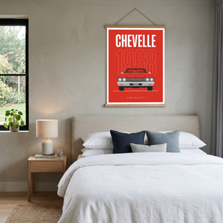 Chevrolet Chevelle 1968 Minimalist Poster — Red Muscle Car Line Art