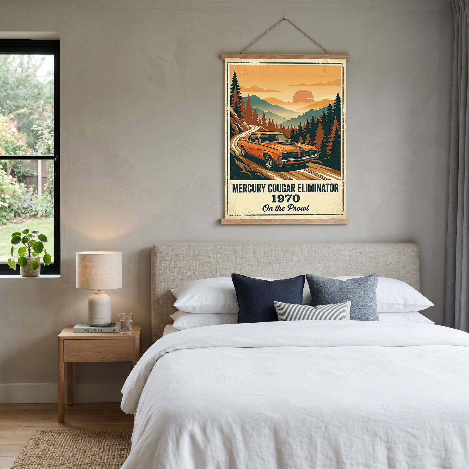 Mercury Cougar Eliminator 1970 V2 Poster — Vintage Muscle Car Pine Forest Sunset