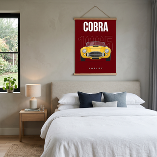 Shelby Cobra 1965 Minimalist Poster — Burgundy Roadster Line Art