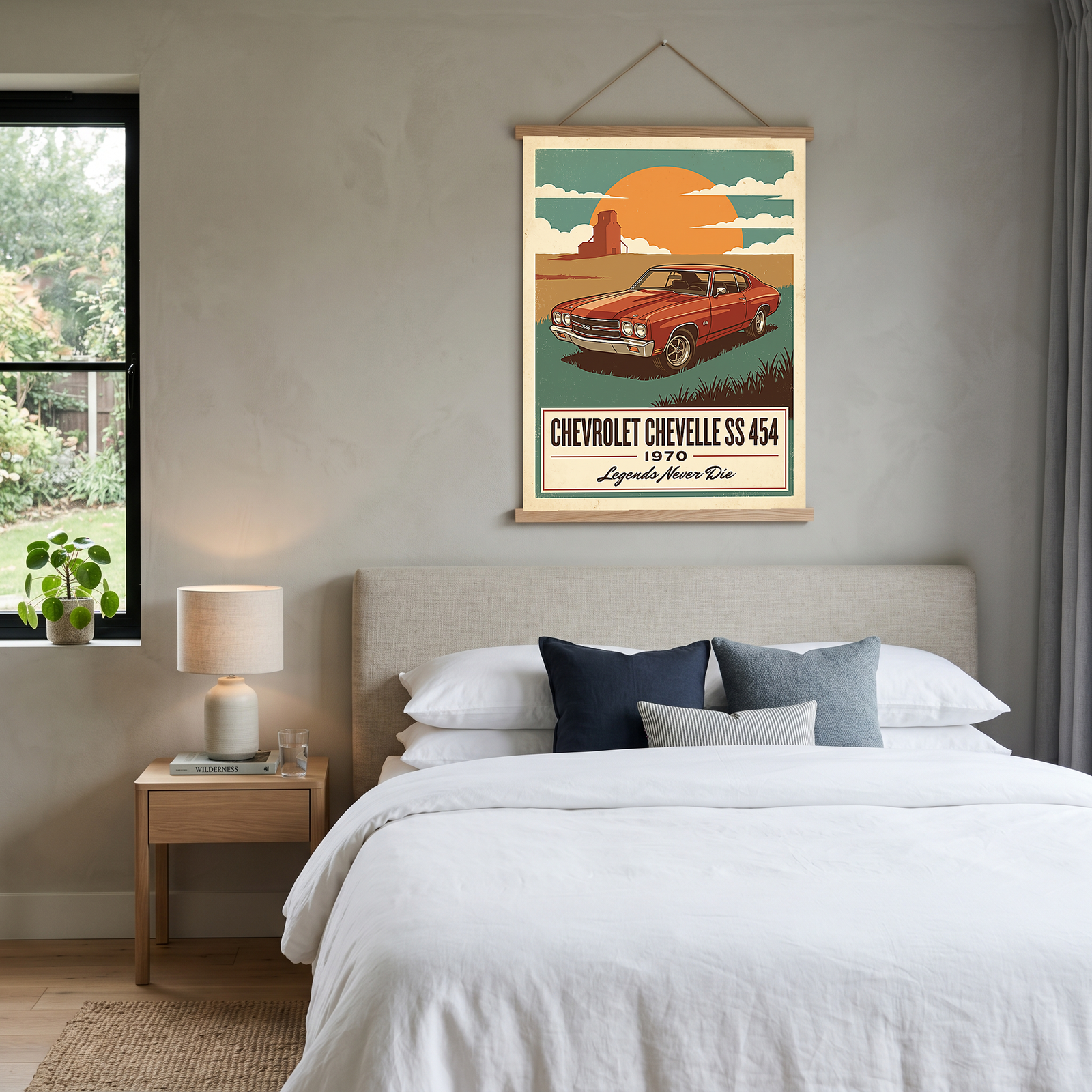 Chevrolet Chevelle SS 454 1970 V8 Sunset Silo Poster — Vintage Muscle Heartland Print