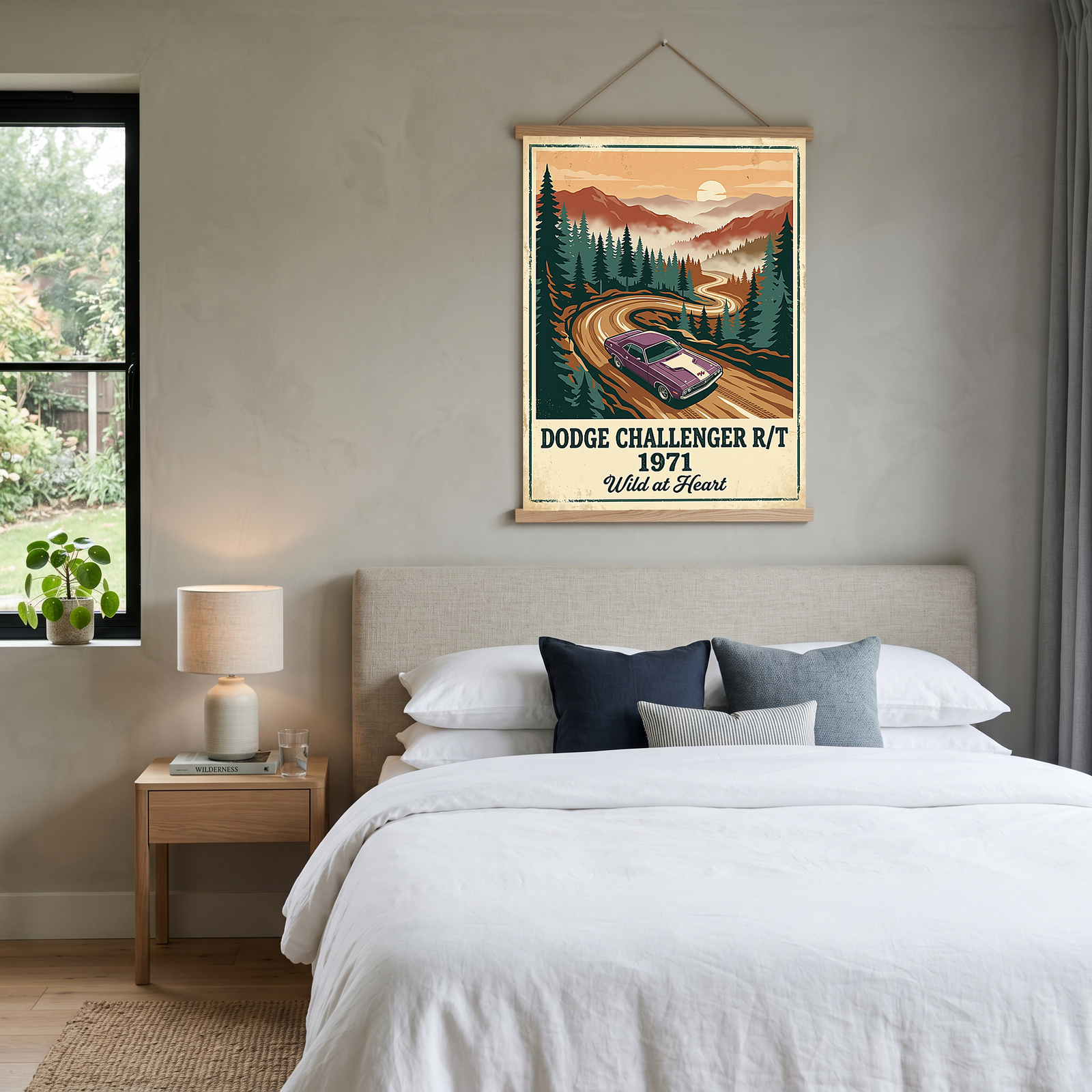 Dodge Challenger R/T 1971 V2 Poster — Vintage Muscle Misty Pine Mountain Print