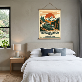 Chevrolet Camaro SS 1969 V2 Poster — Vintage Muscle Car Mountain Pine Print