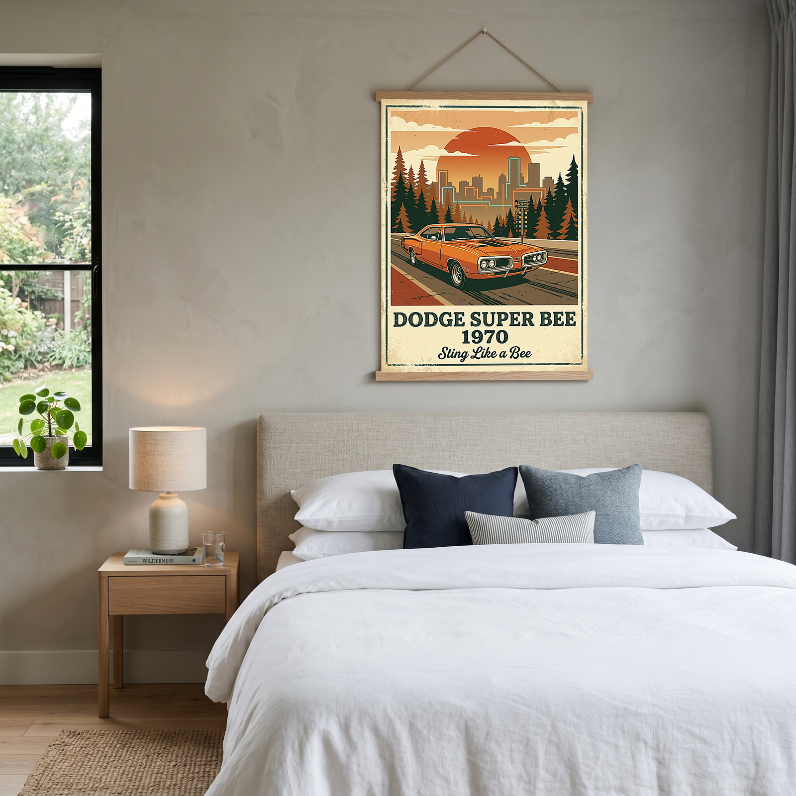 Dodge Super Bee 1970 Poster — Vintage Muscle Car City Skyline Print
