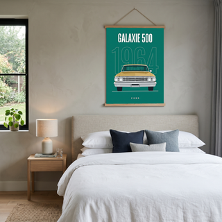 Ford Galaxie 500 1964 Minimalist Poster — Teal Full-Size Classic Line Art