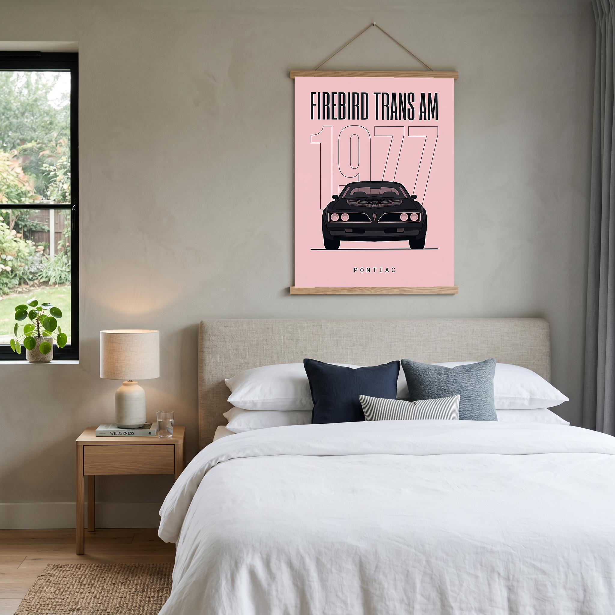 Pontiac Firebird Trans Am 1977 Minimalist Poster — Blush Pink Muscle Line Art