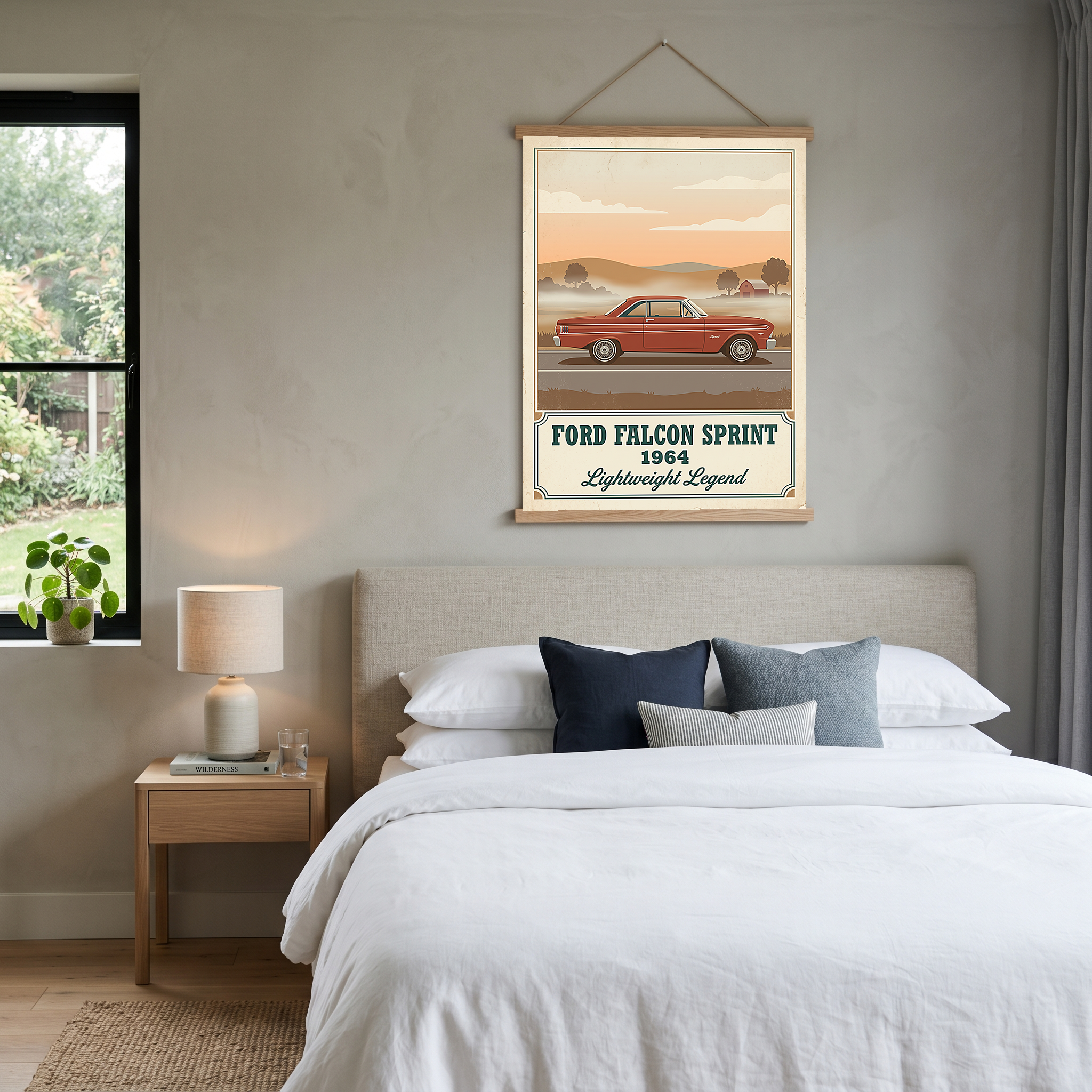 Ford Falcon Sprint 1964 Poster — Vintage Muscle Car Misty Country Road Print