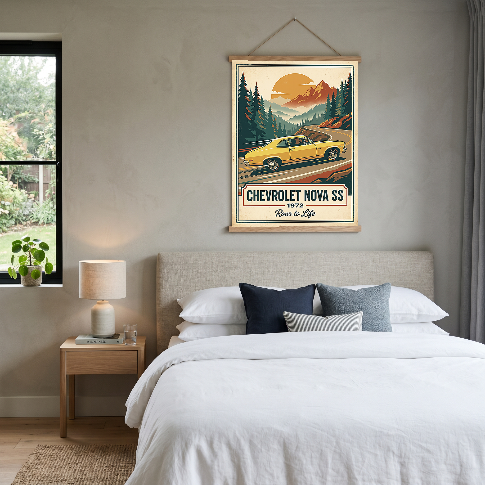 Chevrolet Nova SS 1972 V2 Poster — Vintage Muscle Mountain Pine Winding Road Print