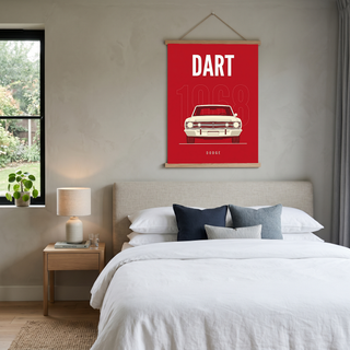 Dodge Dart 1968 Minimalist Poster — Ivory on Cherry Red Muscle Line Art