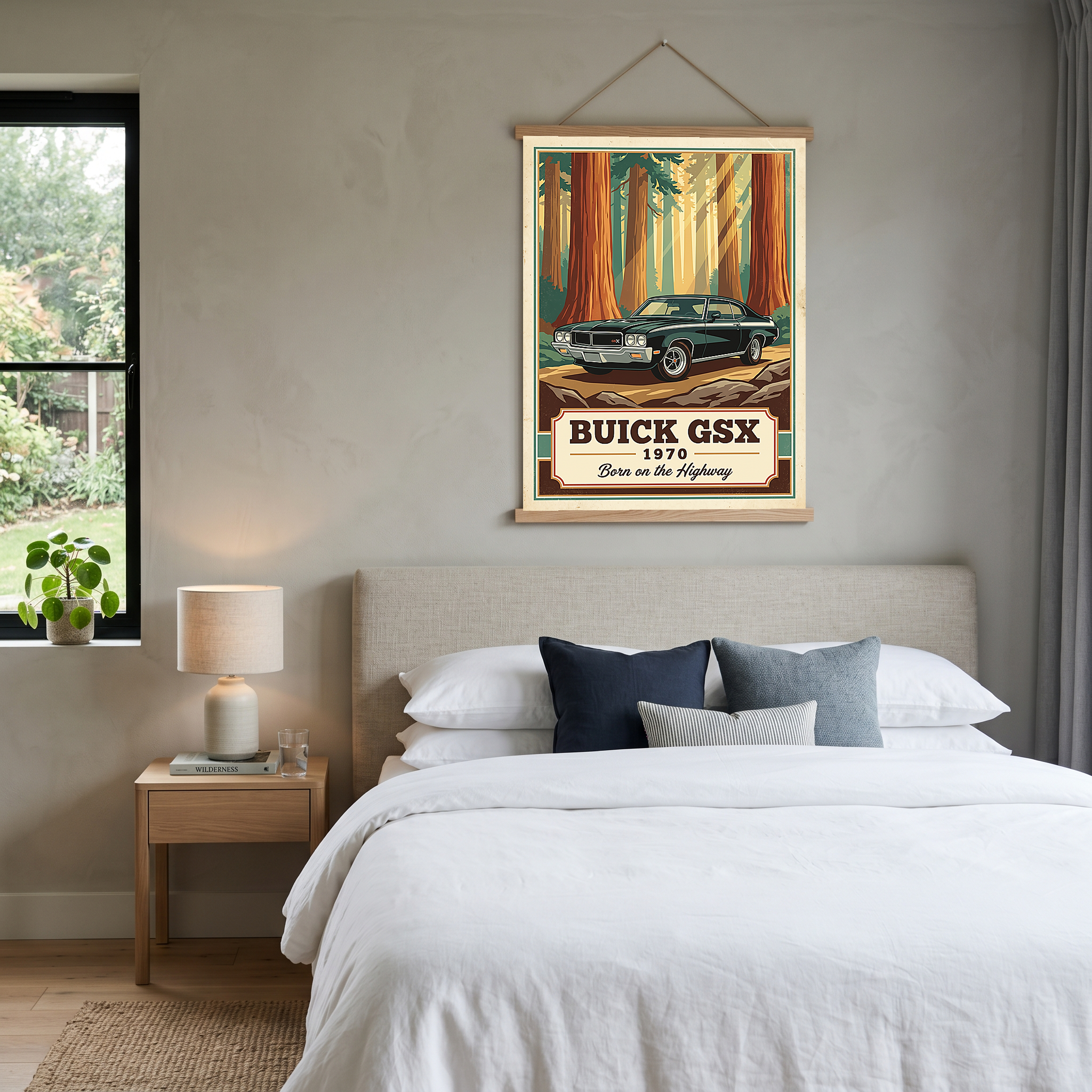 Buick GSX 1970 V2 Poster — Vintage Muscle Redwood Forest Light Beam Print