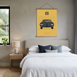 Pontiac GTO 1968 Minimalist Poster — Golden Yellow Muscle Car Line Art