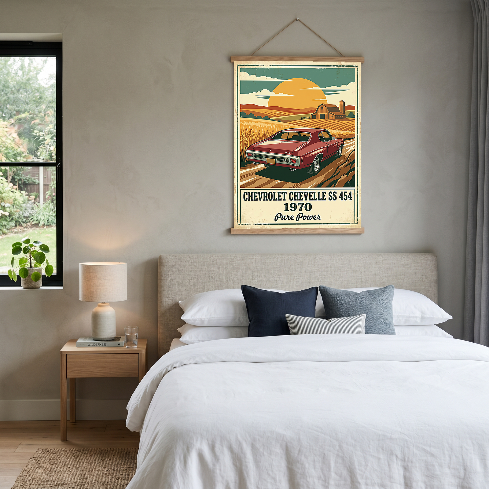 Chevrolet Chevelle SS 454 1970 V3 Poster — Vintage Muscle Car Wheat Field Barn Print
