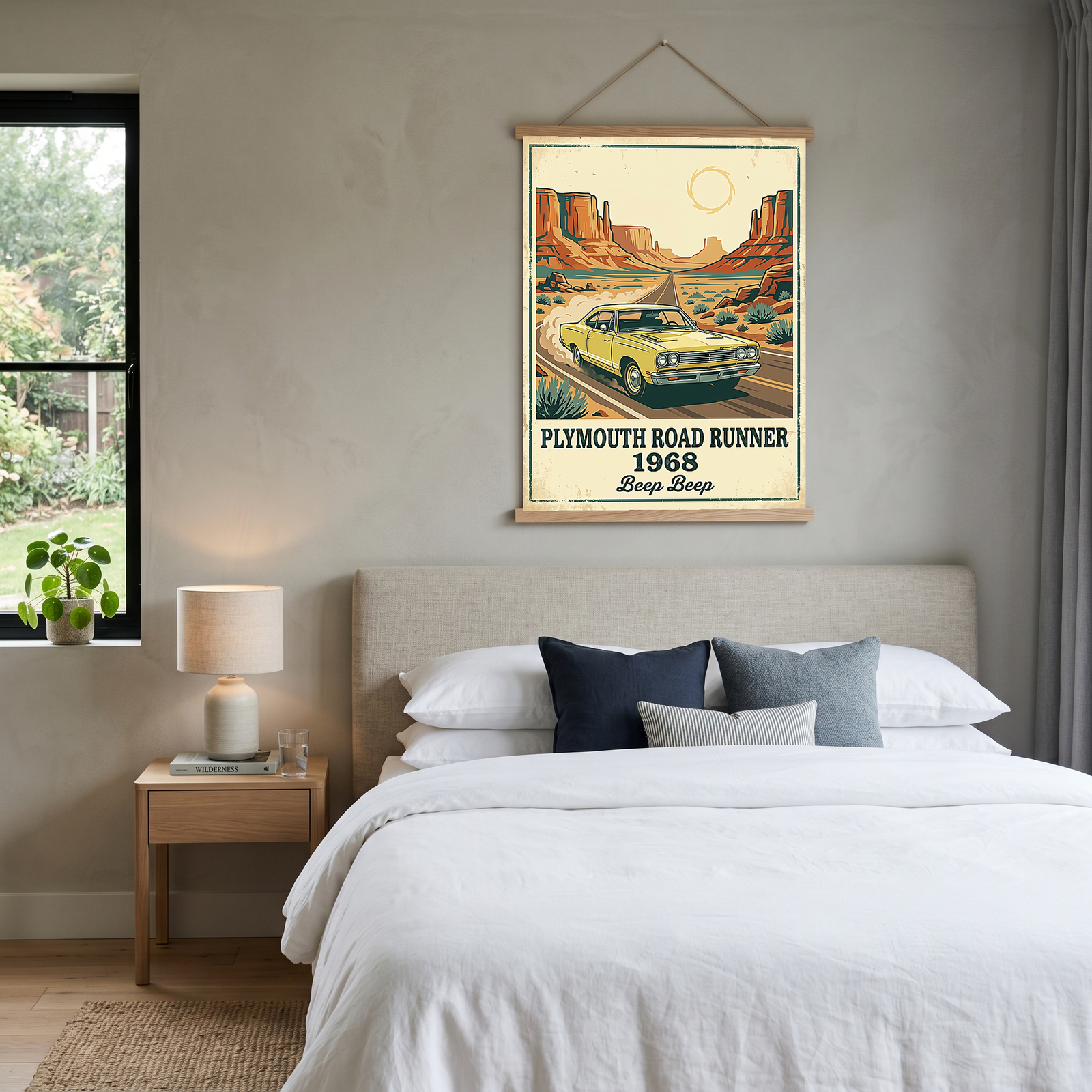 Plymouth Road Runner 1968 Poster — Vintage Muscle Car Monument Valley Print