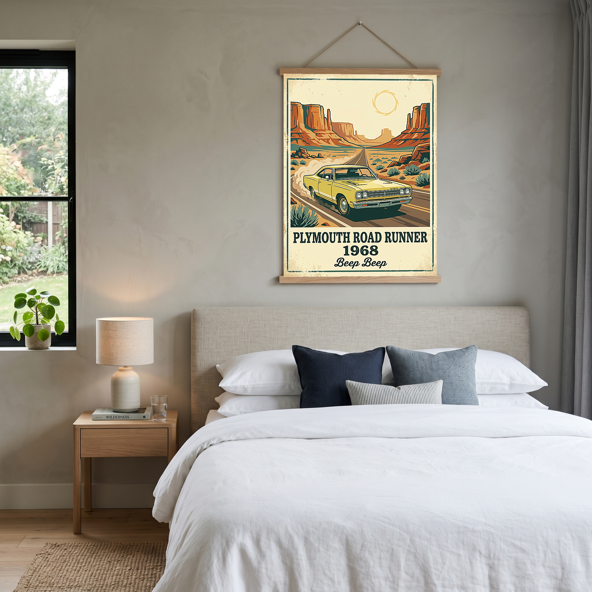 Plymouth Road Runner 1968 Poster — Vintage Muscle Car Monument Valley Print