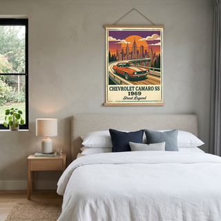 Chevrolet Camaro SS 1969 Poster — Vintage Muscle Car City Skyline Print