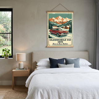 Oldsmobile 442 1970 V2 Poster — Vintage Muscle Winter Alpine Village Print