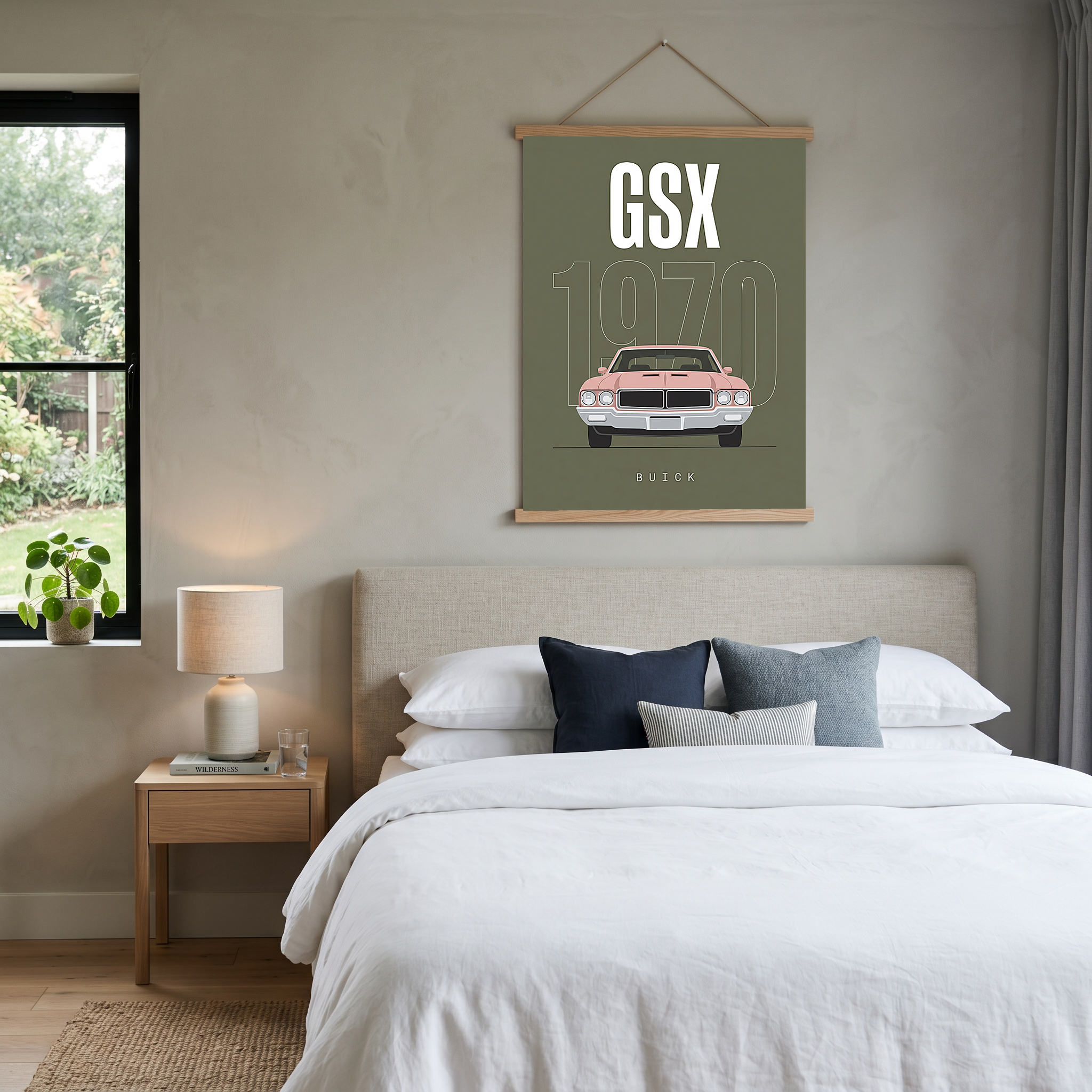 Buick GSX 1970 Minimalist Poster — Olive Sage Muscle Car Line Art