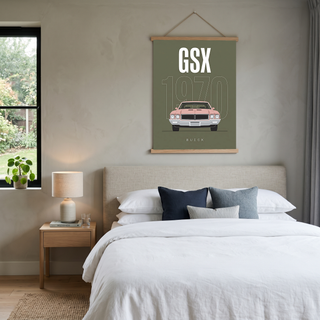 Buick GSX 1970 Minimalist Poster — Olive Sage Muscle Car Line Art