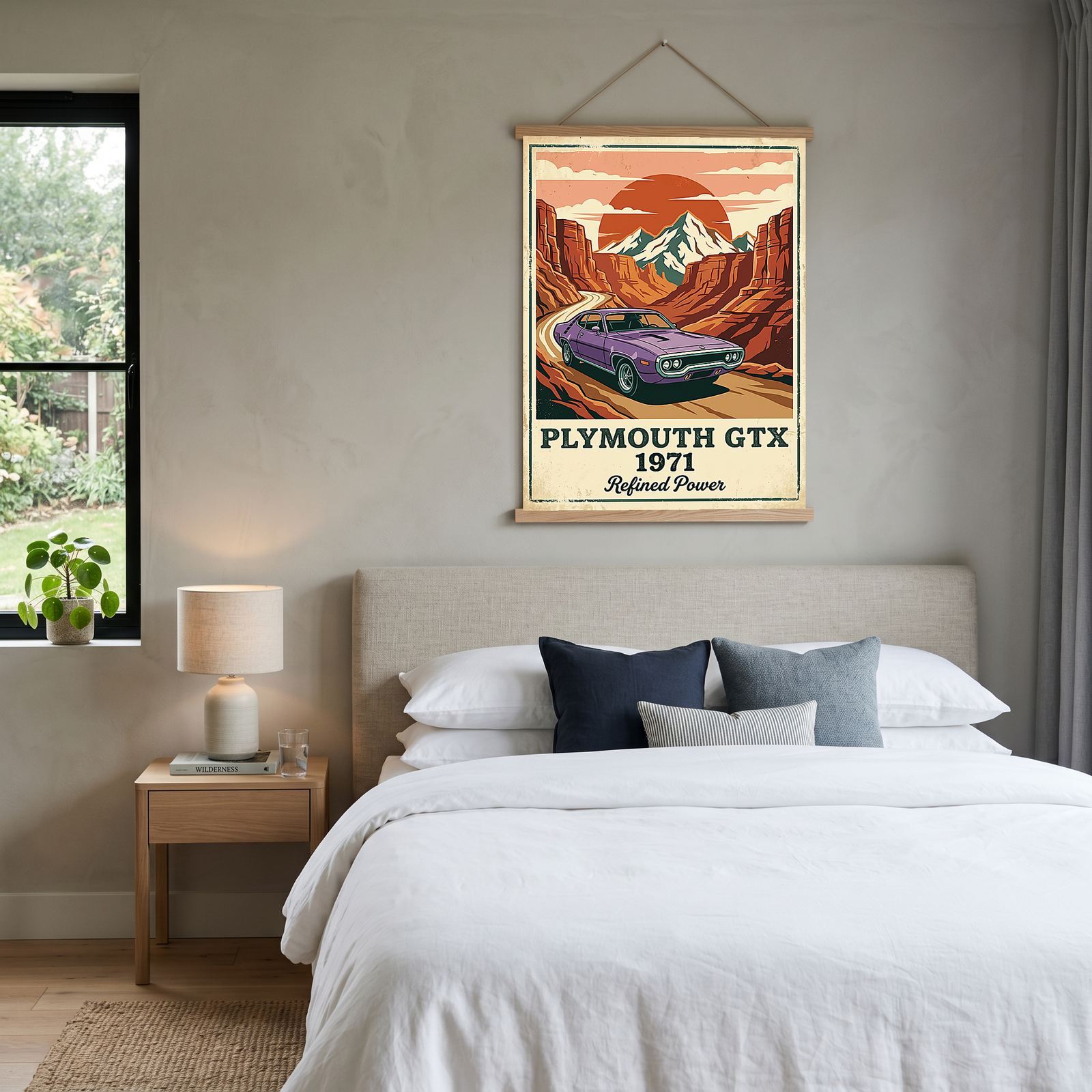 Plymouth GTX 1971 Poster — Vintage Muscle Car Red Rock Canyon Print