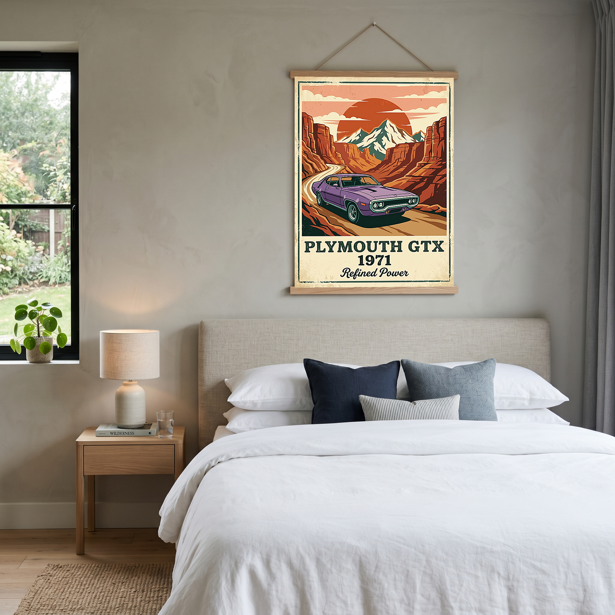 Plymouth GTX 1971 Poster — Vintage Muscle Car Red Rock Canyon Print