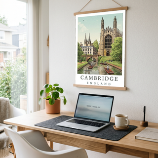 Cambridge England Travel Poster — King's College Punting River Cam Print