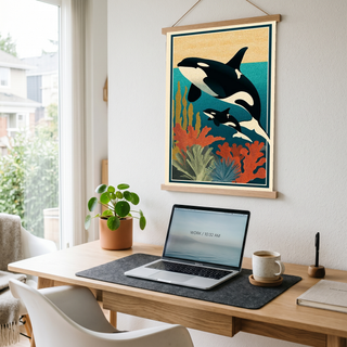 Orca Mother & Calf Ocean Reef Poster - Coastal Wildlife Wall Art