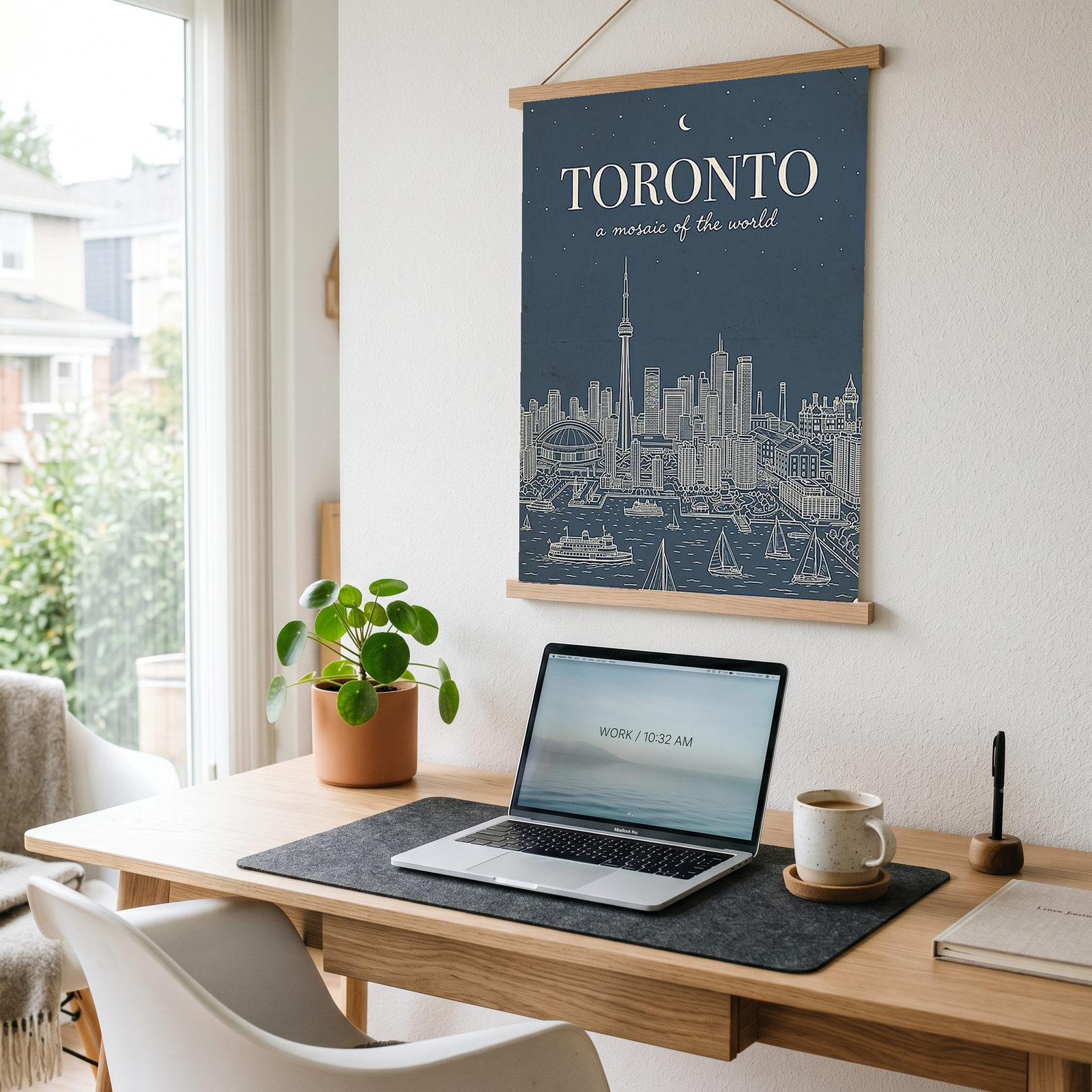 Toronto Line Art Print — Steel Navy CN Tower Skyline Harbourfront Wall Art