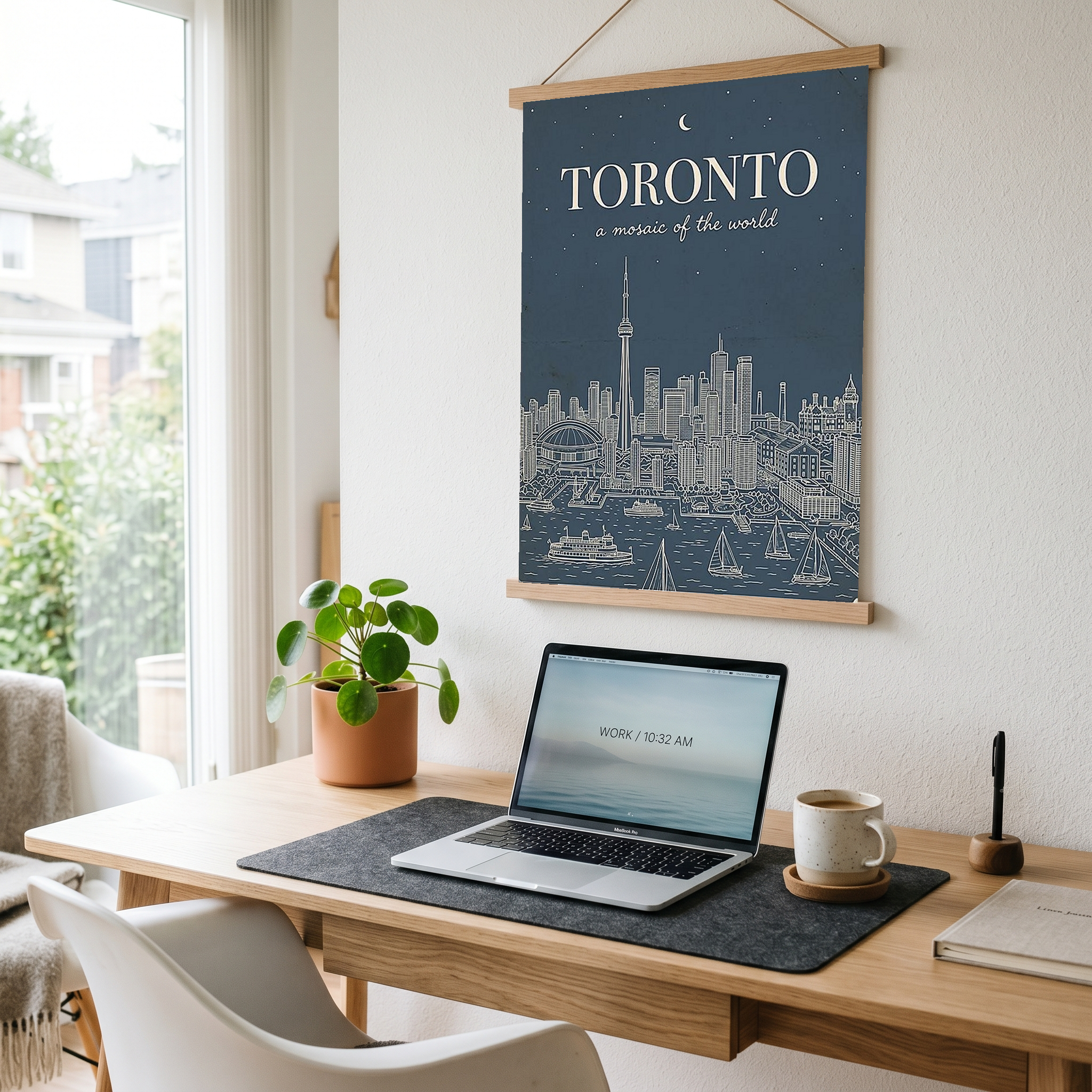 Toronto Line Art Print — Steel Navy CN Tower Skyline Harbourfront Wall Art