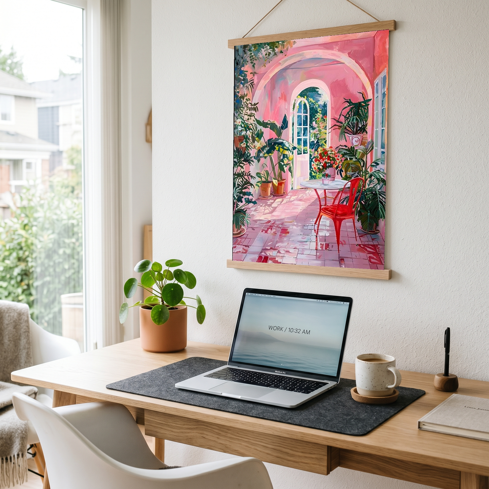 Pink Botanical Archway Painting — Lush Indoor Garden Conservatory Poster