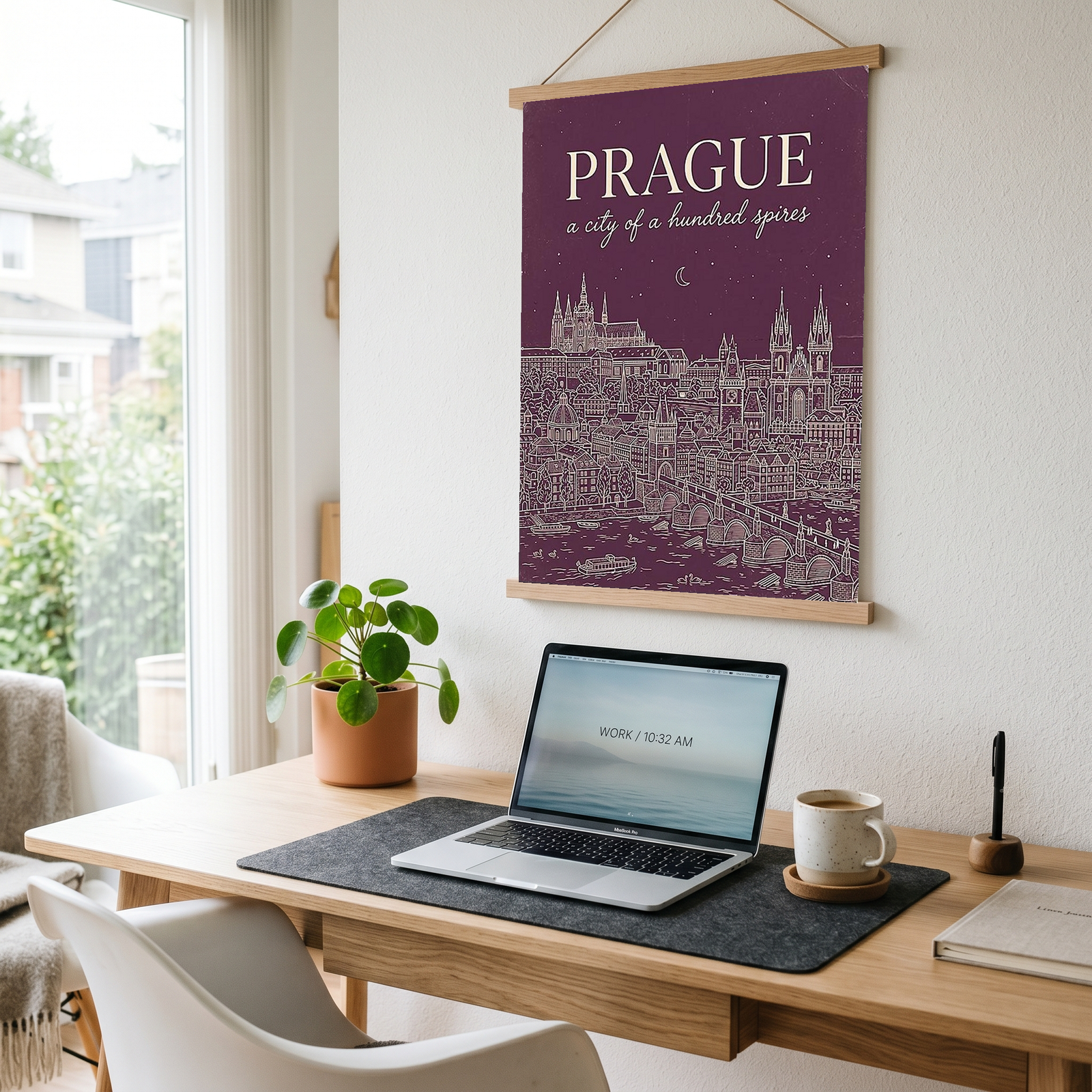 Prague Line Art Print — Plum Castle Charles Bridge Skyline Wall Art