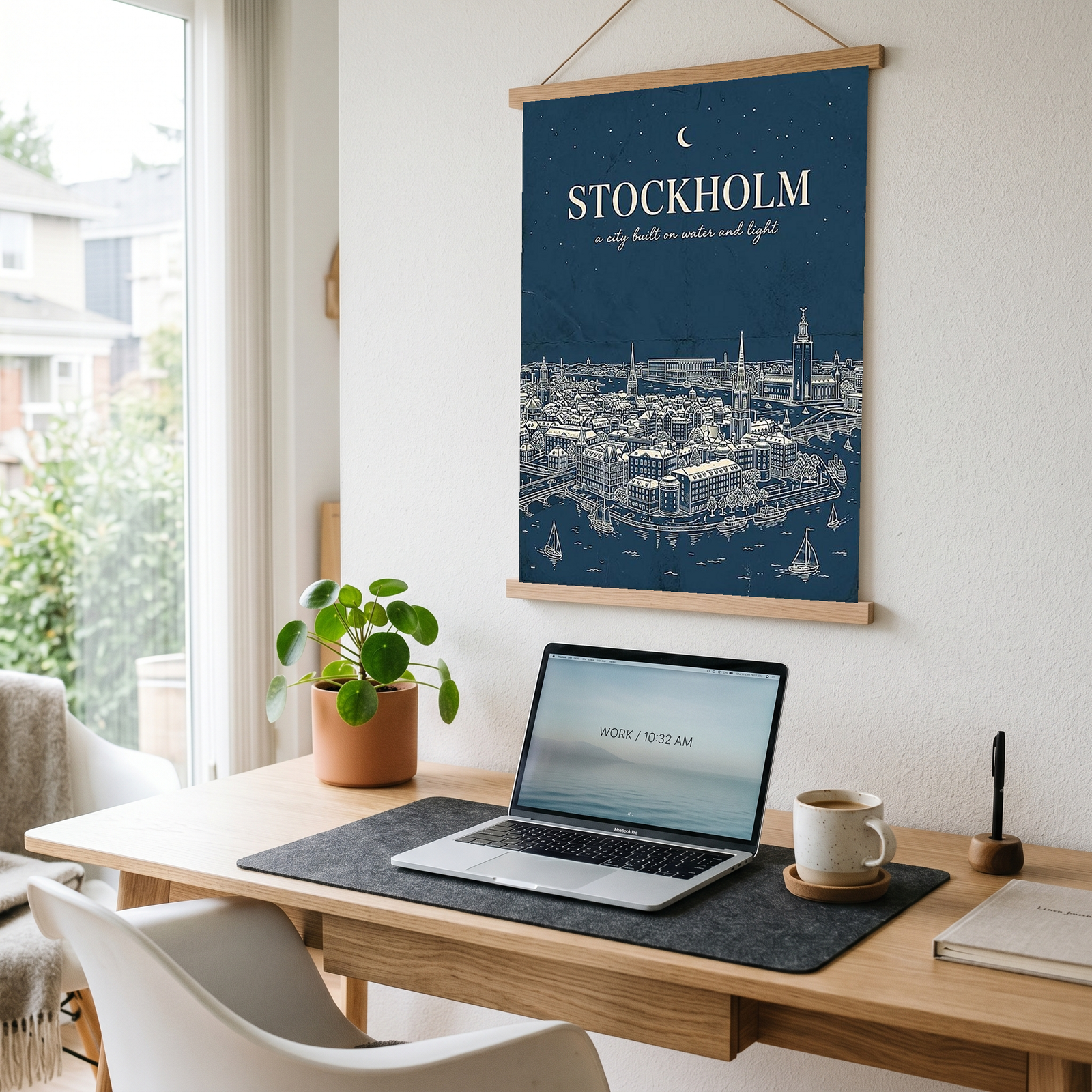 Stockholm Line Art Print — Navy Gamla Stan Old Town Skyline Wall Art