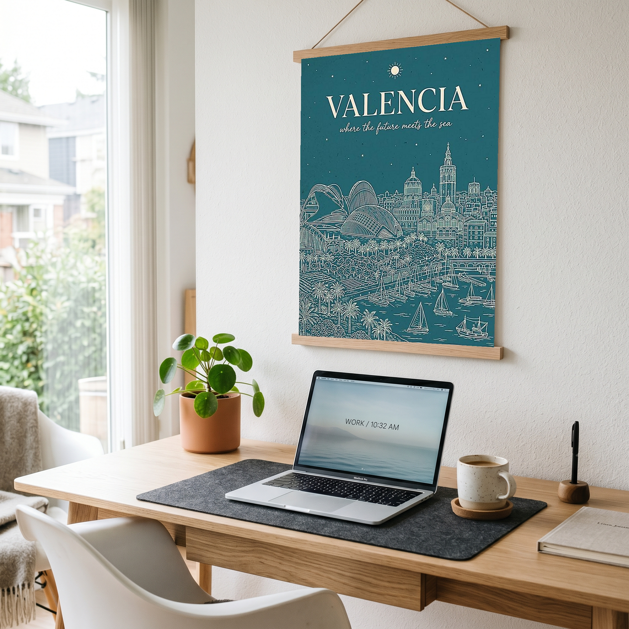Valencia Line Art Print — Teal City of Arts Sciences Mediterranean Skyline Wall Art