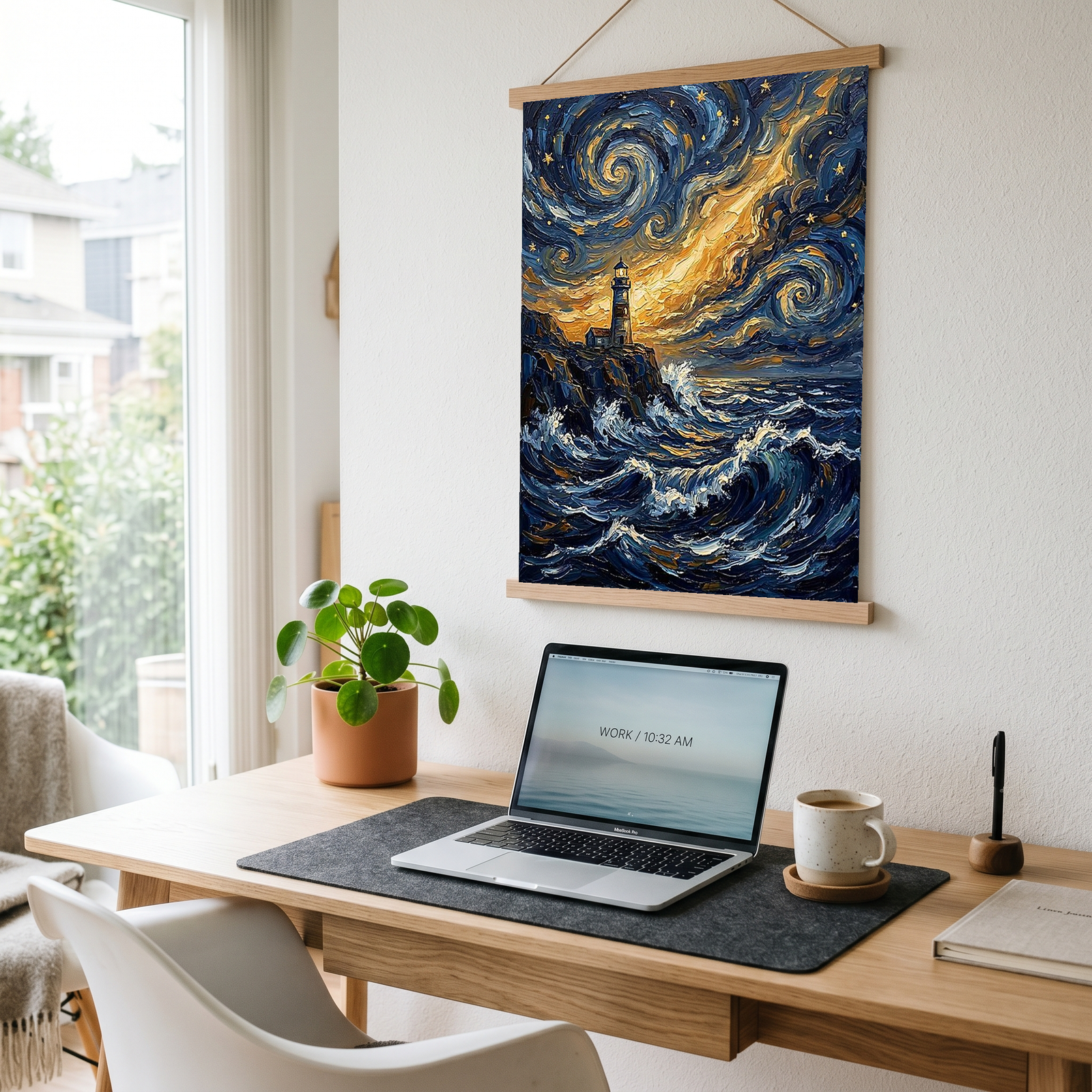 Lighthouse Stormy Sea Print — Van Gogh Starry Night Coastal Wall Art