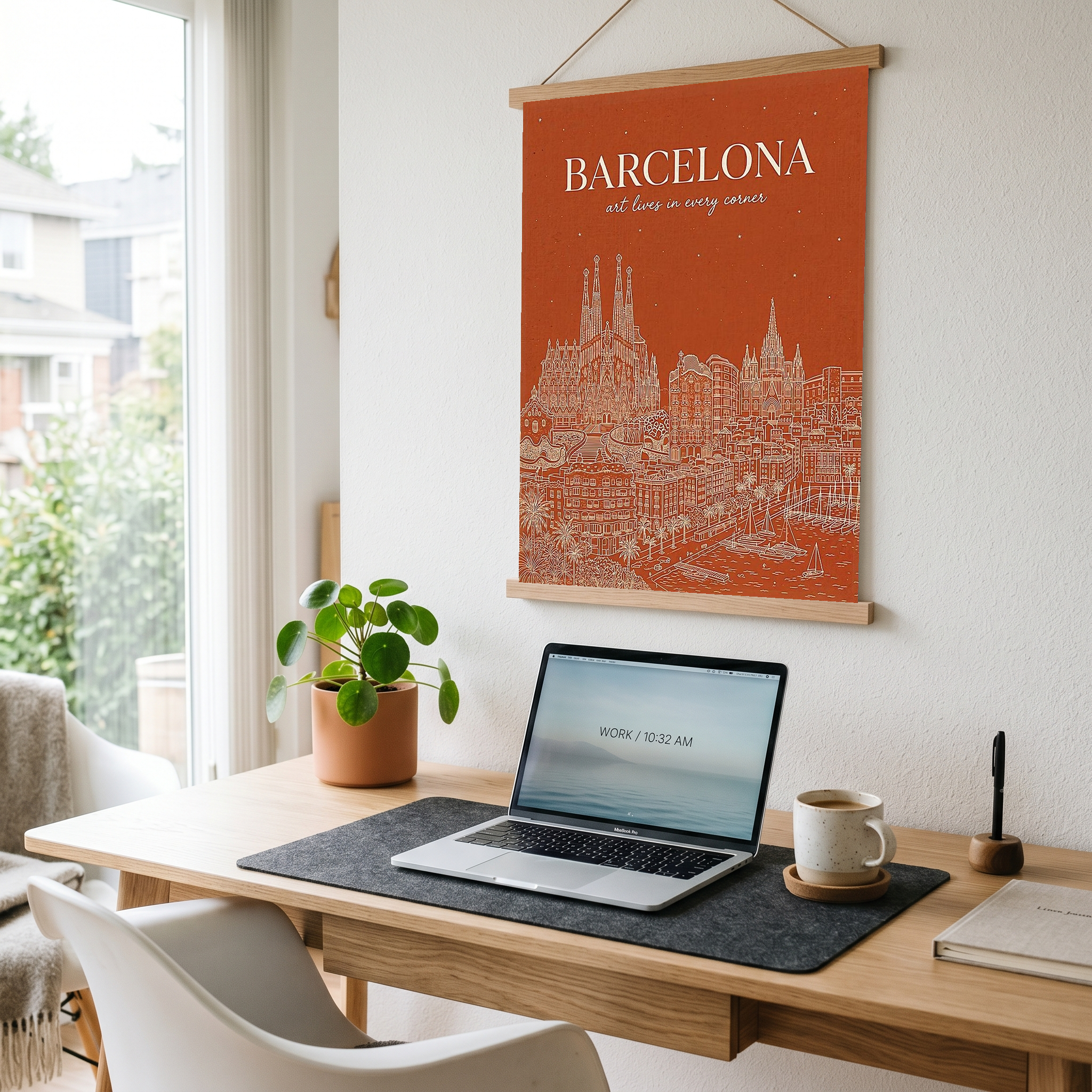 Barcelona Line Art Print — Burnt Orange Sagrada Familia Skyline Wall Art