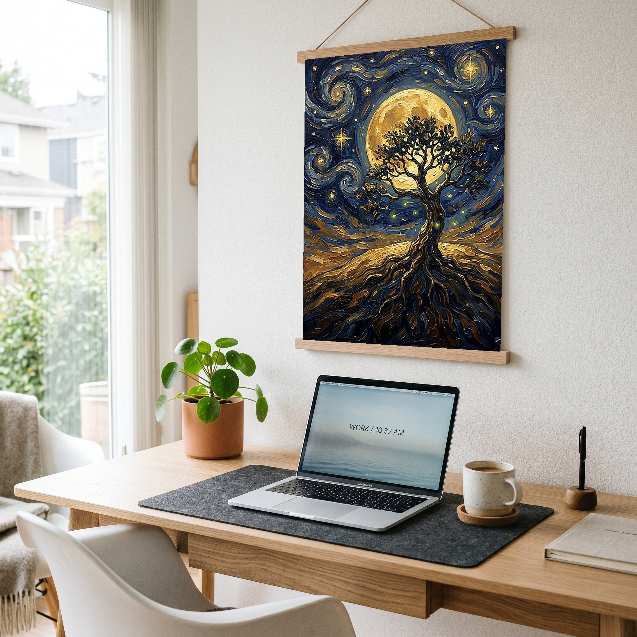 Tree of Life Full Moon Print — Van Gogh-Style Mystical Spiritual Wall Art
