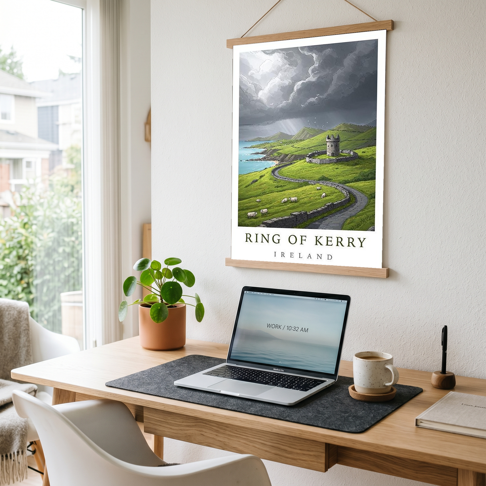 Ring of Kerry Ireland Travel Poster — Coastal Castle Sheep Stone Wall Print