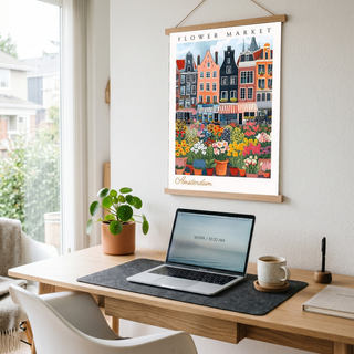 Amsterdam Flower Market Print — Canal Houses Tulip Cityscape Art