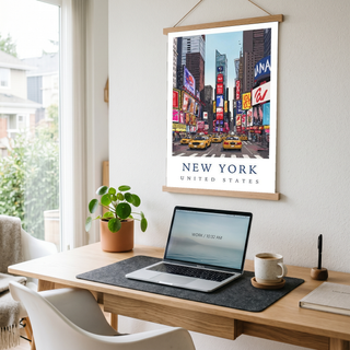 New York City Travel Poster — Times Square Yellow Cabs Iconic Print