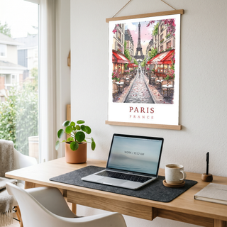 Paris France Travel Poster — Eiffel Tower Street Cafe Print