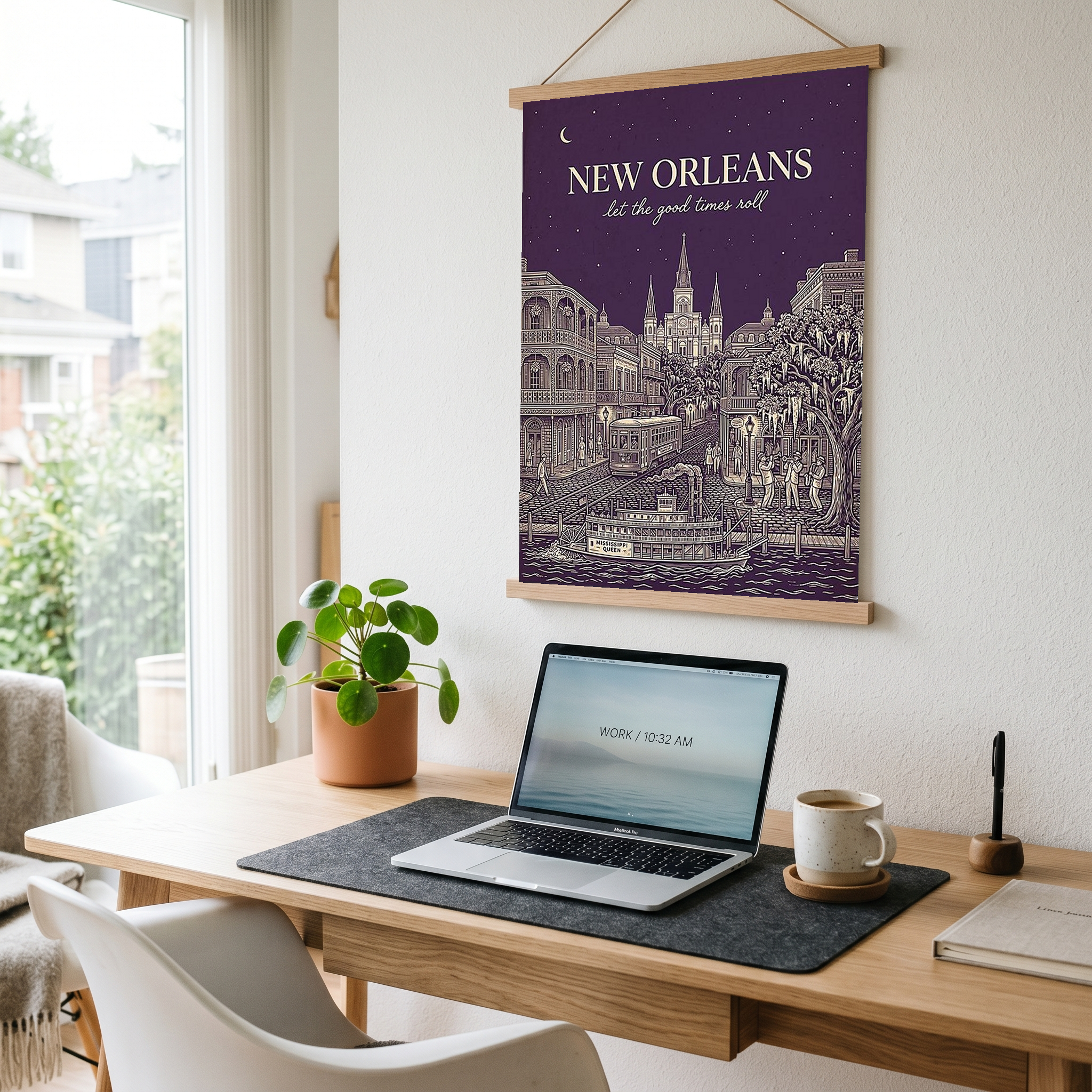 New Orleans Line Art Print — Aubergine French Quarter Skyline Wall Art