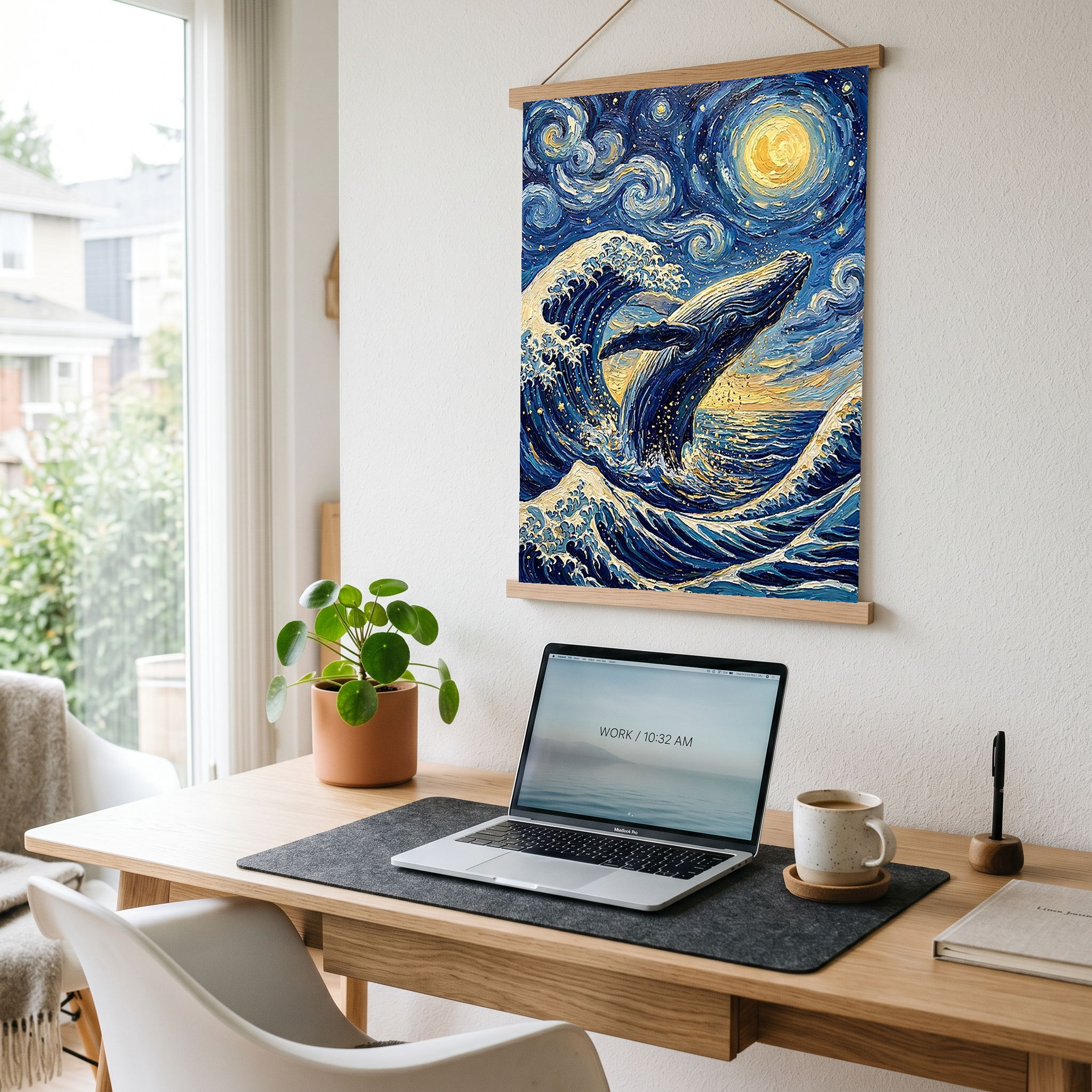 Breaching Whale Starry Night Print — Van Gogh-Style Ocean Humpback Wall Art