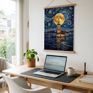 Maiden Tower Istanbul Full Moon Print — Van Gogh-Style Skyline Wall Art