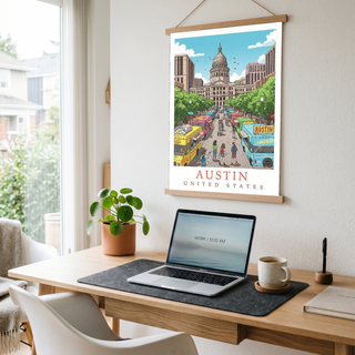 Austin Texas Travel Poster — State Capitol Food Truck Congress Print