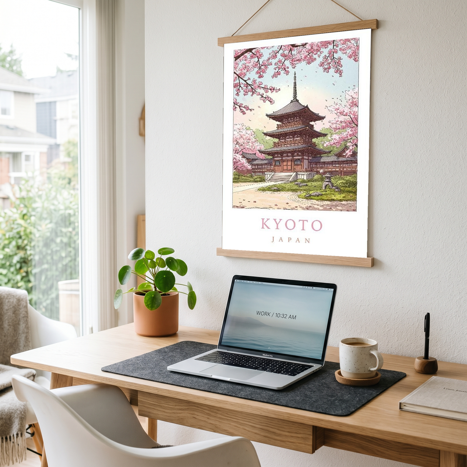 Kyoto Japan Travel Poster — Cherry Blossom Pagoda Temple Print