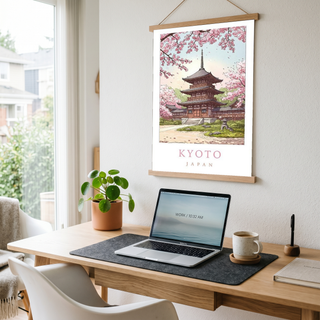 Kyoto Japan Travel Poster — Cherry Blossom Pagoda Temple Print