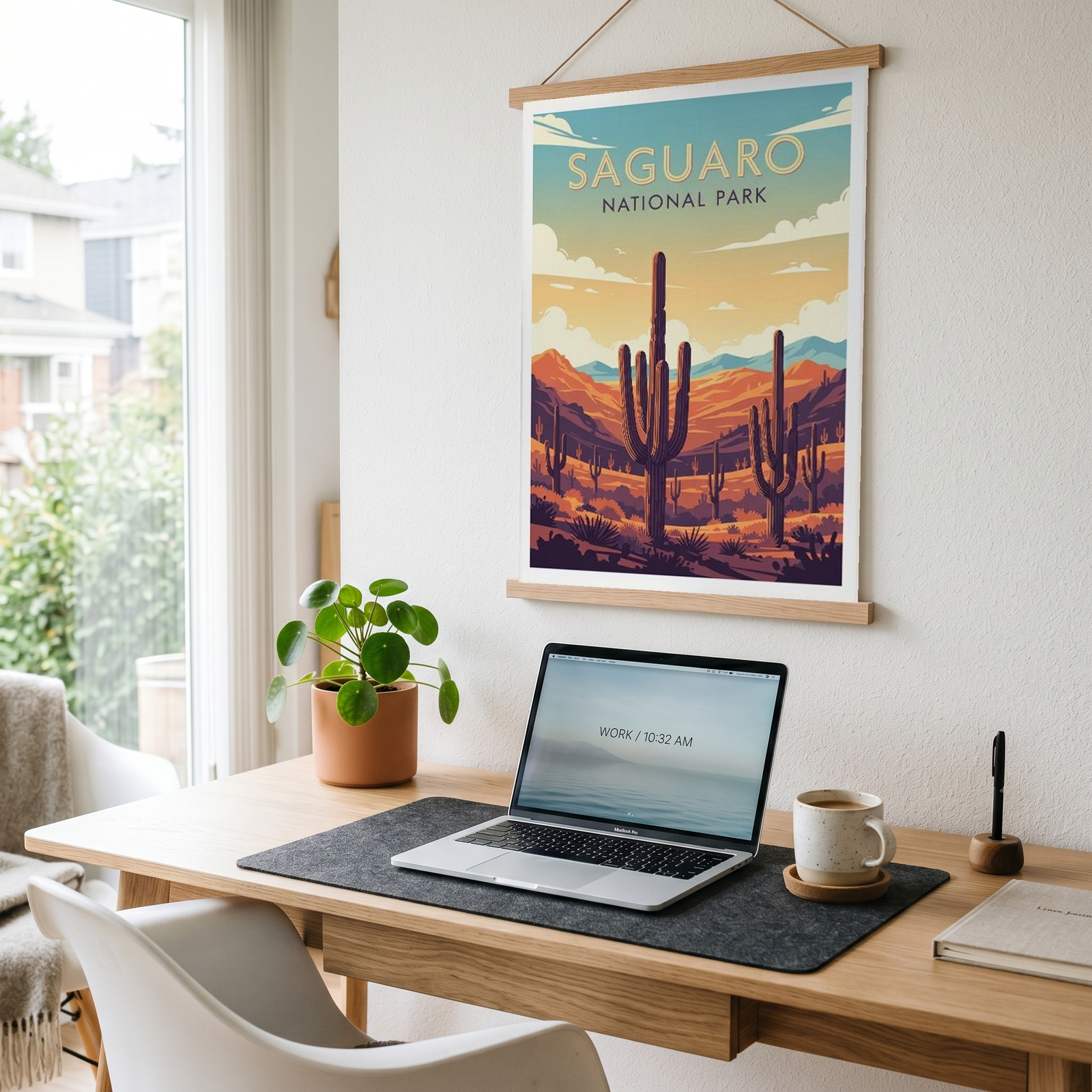 Saguaro National Park Poster — Vintage Arizona Cactus Desert Sunset Print