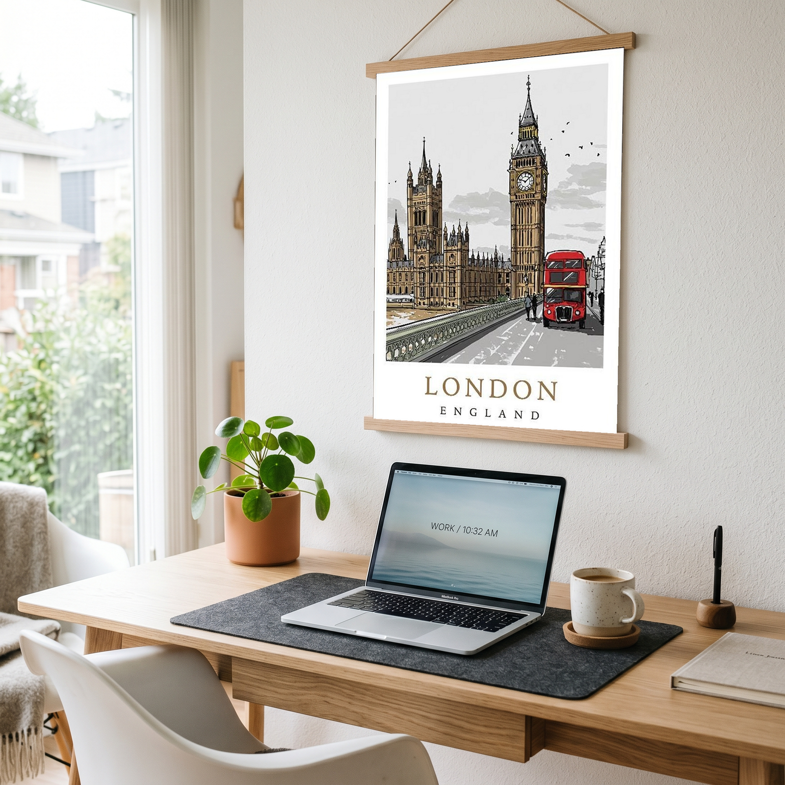 London Travel Poster — Big Ben Houses of Parliament Red Bus Print