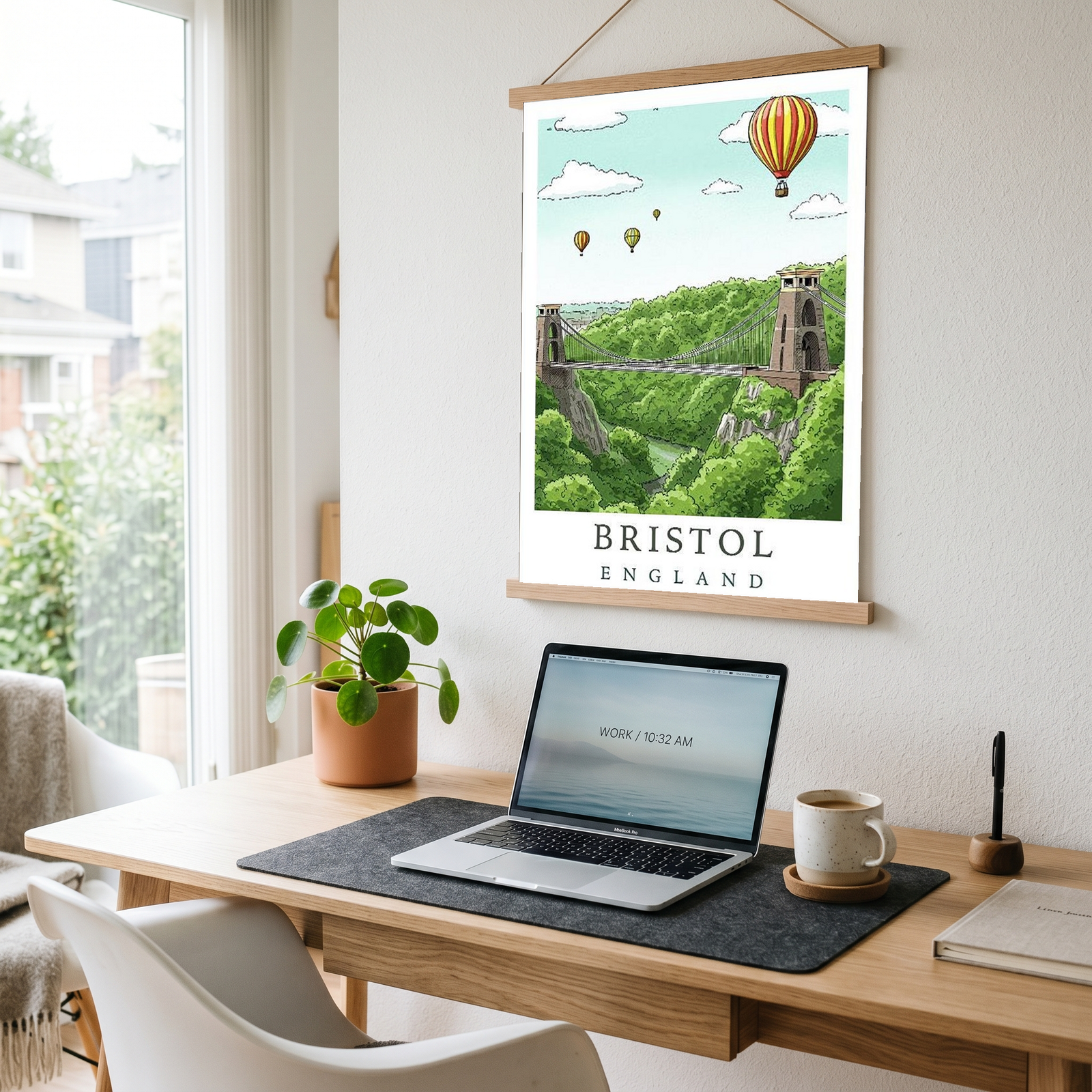 Bristol England Travel Poster — Clifton Bridge Hot Air Balloon Print
