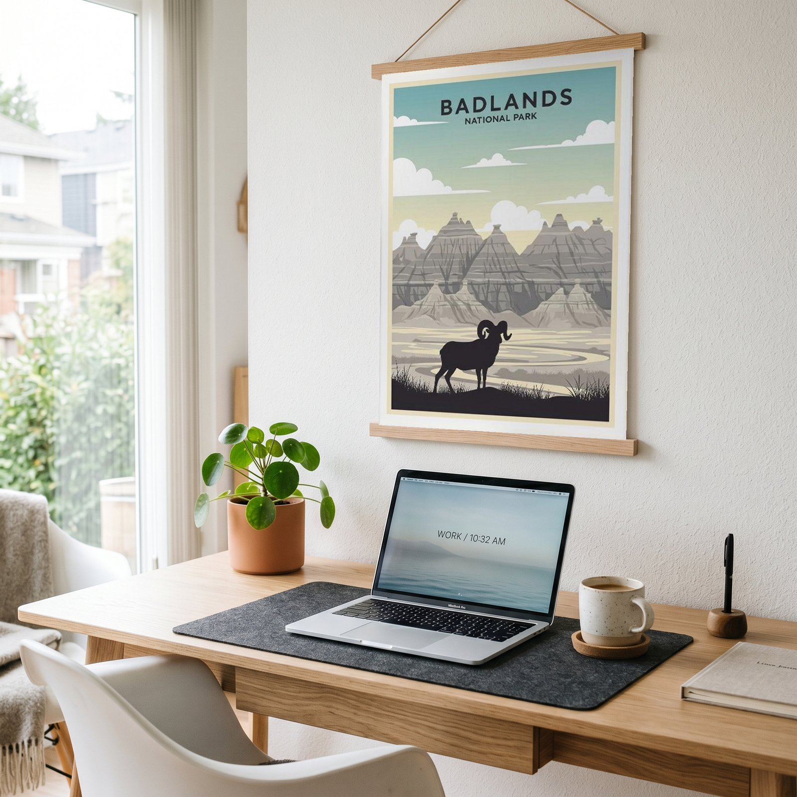 Badlands National Park Poster — Vintage Bighorn Sheep South Dakota Print