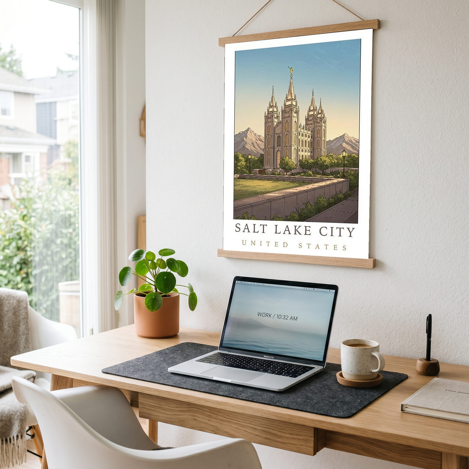 Salt Lake City Utah Travel Poster — Temple Square Wasatch Mountains Print